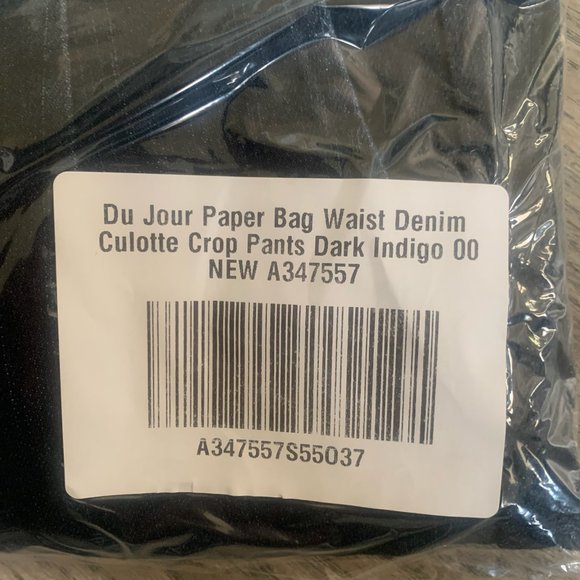 NWT DU JOUR BAG WAIST DENIM CULOTTE CROP PANTS DARK INDIGO 00 - Picture 5 of 6